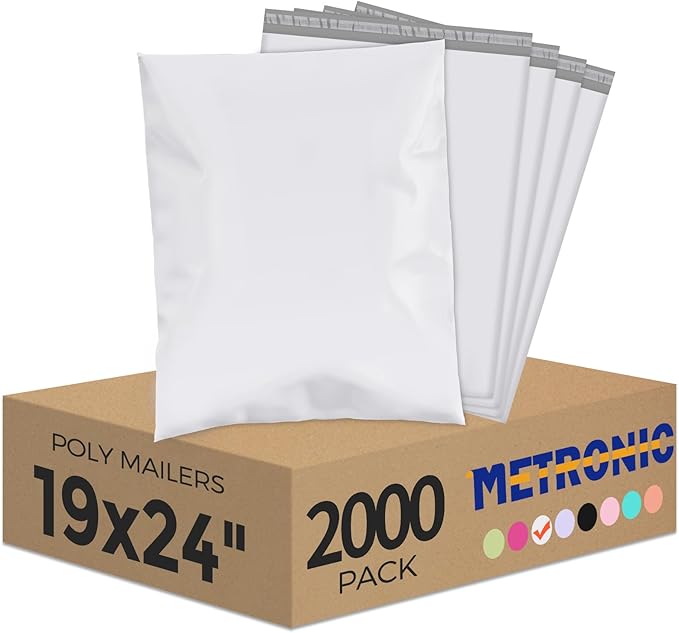 Metronic Poly Mailers 19x24 Inch 2000pcs White, Large Shipping Bags for Clothes,Self Adhesive Shipping Envelopes for Small Business,Waterproof Mailers Poly Bags for Shipping,Packaging Mailing Bags
