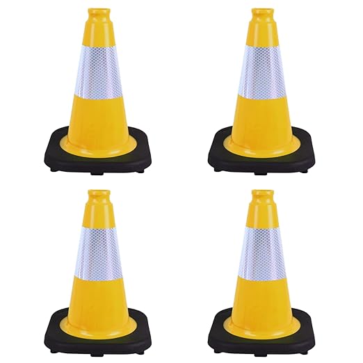 4 Pack 12 Inch Yellow PVC Traffic Cones with Black Base, Durable Sports Training Markers for Gym, Indoor & Outdoor Activities (4, Yellow, 12 Inch)