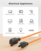 [UL Listed] Cable Matters 2-Pack 16 AWG Heavy Duty 13A Power Extension Cord - 10ft, 3 Prong Power Cord Extension, NEMA 5-15P to NEMA 5-15R, Orange