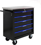 5 Drawer Rolling Tool Chest with Locker, 25.9" D Metal Movable Lockable Tool Cart Box Multi-Functional Hardware Storage Cabinet Box for Warehouse Basement Home Pantry Garage