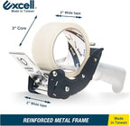 Excell RTS-82891 Low Noise Tape Dispenser, 2" Wide, 3" Core with Pushflap Technology & Static Cling Strip for Quiet, Smooth Carton Sealing - Includes Tape Roll, 1 Pack