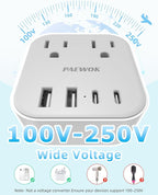 European Travel Plug Adapter Set, 8-in-1 Travel Adapter with 4 Outlets, 4 USB Ports (2 USB C), US to UK/EU Universal Travel Adapter, International Power Adapter with Type G/E/F/C Detachable Plugs
