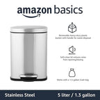 Amazon Basics Smudge Resistant Mini Rectangular Trash Can With Soft-Close Foot Pedal, Brushed Stainless Steel, for Bathroom & small space, 5L/1.32 Gal, 7.3x8.5x11.8 in, Satin Nickel Finish