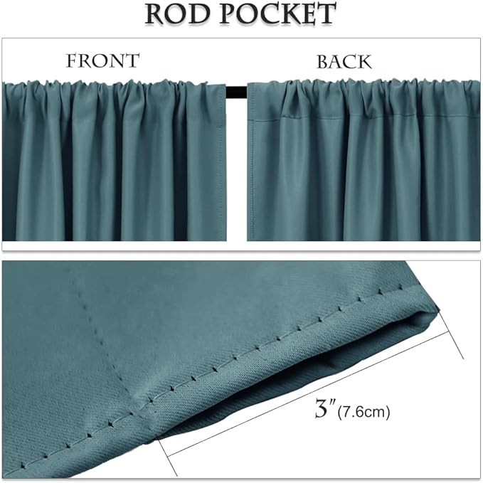 PONY DANCE Slate Blue 36 inch Length Curtains - Room Darkening Kitchen Solid Thermal Draperies Rod Pocket Short Panels Drapes for Bedroom Window Treatments, 42 W by 36-inch L,Slateblue, 2 PCs