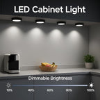 YGS-Tech LED Under Cabinet Lighting Kit, 1020 Lumens LED Puck Light, 5000K Daylight White, CRI90+, Touch Dimming, Black Trim All Accessories Included, for Kitchen, Closet Lights, Safe Light, 3-Pack