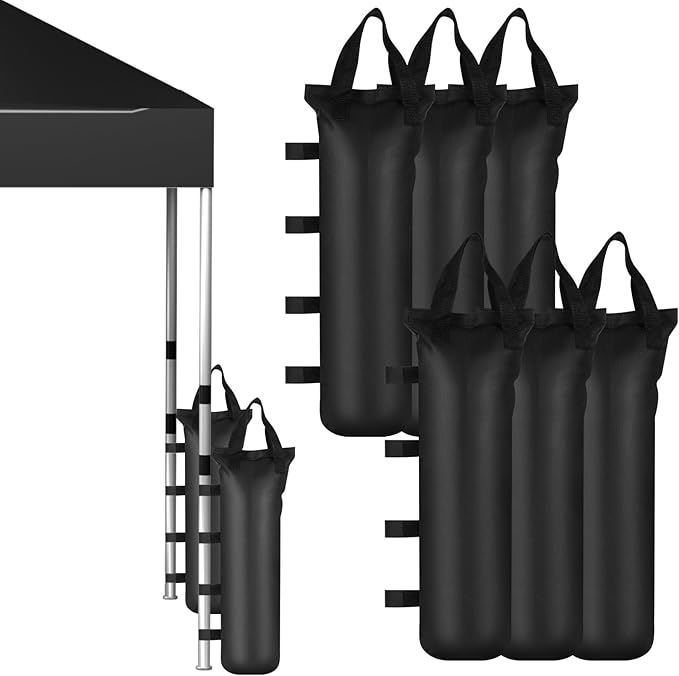 6 Pack Canopy Weight Sand Bags Black 168 LBS Large Canopy Support Frame Fixed Sandbag Windproof Sandbag Canopy Weight Bags for Instant Outdoor Sun Shelter Patio Umbrella, No Sand