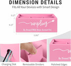 Bamboo Wood Phone Box – Unplug from Phones, Tablets, and Electronics for Study, Meetings, and Family Time, Phone Holder Organizer with Charging Holes, Farmhouse Style, Holds Up to 18 Phones-Pink