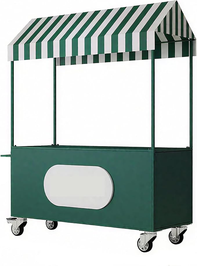 Outdoor Vendor Cart, Portable Cart with Canopy, Commercial Business Mobile Street Food Vendor Carts, Foldable Vending Stand Kiosk Display Trolley with Canopy for Markets (Pink)