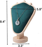 Natural Body Wood Necklace Display Stand with Green Flannelette Soft Mat Necklace Holder Organizer Desktop Stand for Home Store Dresser-3.3"x5.8"x8.4"