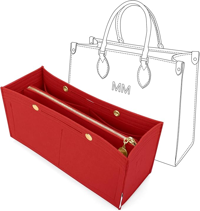 LEXSION Felt Purse Organizer Insert,Handbag Organizer with Detachalbe Zipper Pocket for ONTHEGO GM,3 Size 8034 Red Large