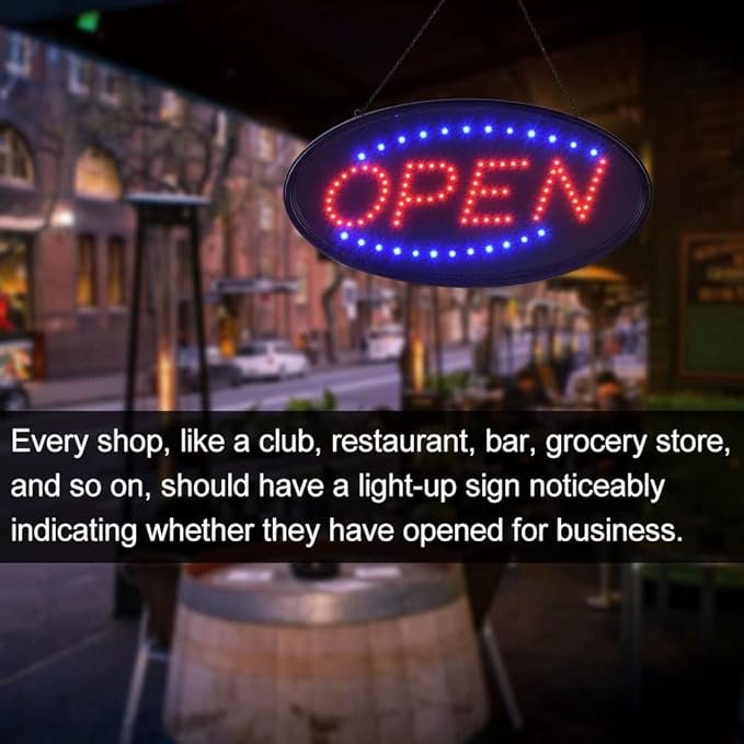 KEBE LED Open Sign, 19"x10" Bright High Visibility Advertisement Board Electric Display Sign Flashing Light for Business Walls Window Bar Shop Hotel, Two Modes