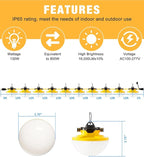 100FT Construction String Light 130W 16000Lm, 5000K Industrial Grade LED String Work lights, IP65 Waterproof Temporary Lighting for Construction Sites, Renovation, Mine Cave, Job Site, Walkways