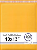 Yellow Kraft 10x13 Inch Bubble Mailers | Self Seal Padded Envelopes for Thick books | Air Cushioned Bubble Mailer | Usable Size 9.5x13 Inch | Lightweight Mailing | 100 Pack Bulk