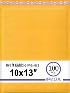 Yellow Kraft 10x13 Inch Bubble Mailers | Self Seal Padded Envelopes for Thick books | Air Cushioned Bubble Mailer | Usable Size 9.5x13 Inch | Lightweight Mailing | 100 Pack Bulk