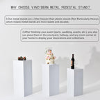 Vincidern 3PCs Metal Pedestal Stand for Party, White Display Stands Pillars for Wedding, Sculpture Display Column Decoration Cube