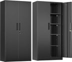 Greenvelly Metal Storage Cabinet with Lock,71" Metal Garage Cabinet with 2 Doors and 4 Adjustable Shelves,Lockable Storage Organization, Steel Tool Cabinets for Office,Home,Garage,Gym,School (Black)