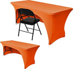 Nasitos 2 Pack Spandex Tablecloths for 6 Foot Rectangle Table - Open Back Orange Stretch Table Cloths, Wrinkle Resistant for Wedding, Parties, Buffet, Baby Shower