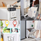 Double Layers Double Barrel Waste Sorting Bin with Wheels & Lid - Large Vertical Garbage Can for Kitchen, Bathroom, Home & Office