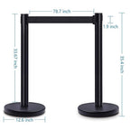 DuraSteel Crowd Control Barriers Line Dividers - Metal Stanchion Posts with 6.5ft Black Retractable Belt Ropes - for Store Queues, Airport Lines, Event Entries - 6 Set/Pack