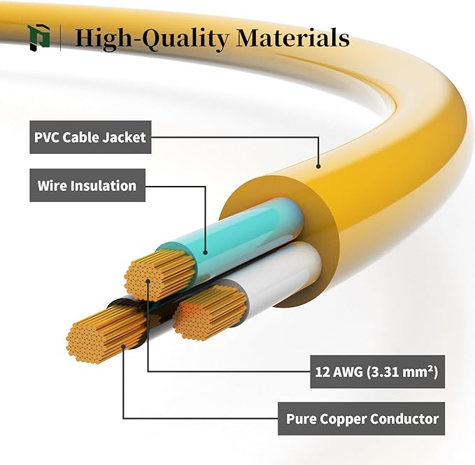PLUGTUL 12 Gauge Extension Cord 50 Ft, Heavy Duty Outdoor Extension Cord Waterproof Lighted End SJTW, 3 Prong Grounded Plug for Safety, 15A 1875W, ETL Listed, Great for Garden and Home, Yellow