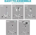 Medical Mobile Trolley Cart with Wheels - Height Adjustable Stainless Steel Dental Cart Rolling Desktop with 16.5"× 16.5" Large Tabletop for Dental Offices, Hospitals, Labs