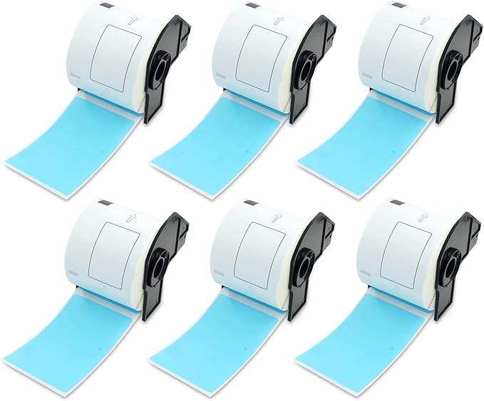 BETCKEY - Shipping/Name Badge Labels Replacement for Brother DK-1202 (2.4 in x 3.9 in), Compatible with Brother QL Label Printers [6 Rolls/1800 Labels, Light Blue]
