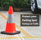 (5 Cones) BESEA 18" inch Orange PVC Cones Traffic Safety Cones Black Base Construction Road Parking Cone with 6" Reflective Collar
