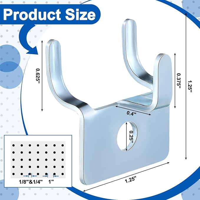 Tandefio 100 Pcs Pegboard Hooks Metal Prong Hook Peg Board for Hanging Hangers for Wall Picture Jewelry Display Tool (Silver)