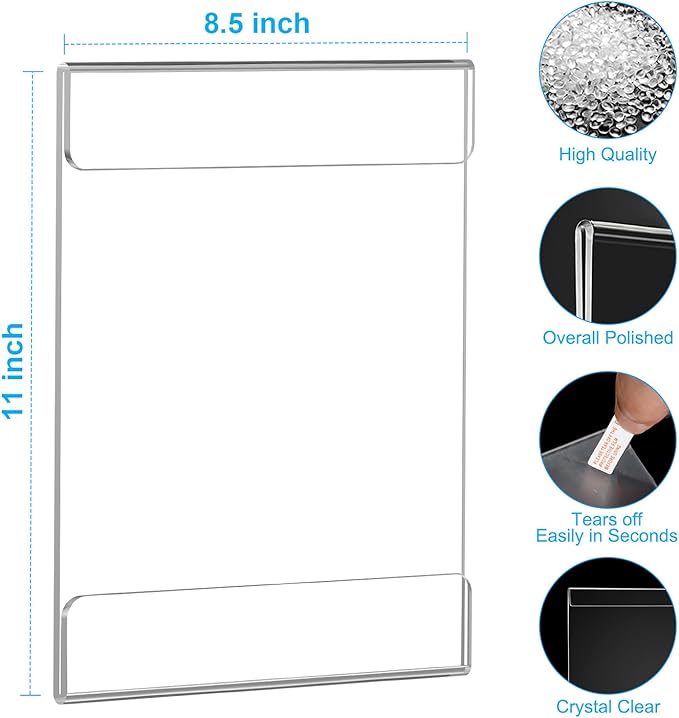 EHWINE 10 Pack 8.5x11 Wall Mount Acrylic Sign Holder, Wall Signs Photo Menu Flyer Display Holders, Plastic Clear Acrylic Frames for Office Home Hotel Business Store (with Adhesive Tape)