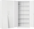 SISESOL Metal Storage Storage Cabinet with 5 Adjustable Shelves,White Metal Cabinet with Locking Doors,Steel Pantry Cabinet with Lock,71" Lockable Storage Cabinet for Home,Office,Garage,Kitchen,Shop