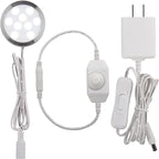 Under Cabinet Lighting, Single LED Puck Light for Kitchen Counter Cabinet Closet Accent Lighting, Rotary Dimmer Switch, 120VAC Plug in, White Cord, Cool White