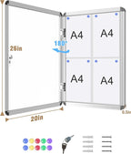 Mifuro 26"x20" Enclosed Bulletin Board, Lockable Weather-Resistant Aluminum Noticeboard for School & Office, Silver Frame w/Magentic Whiteboard