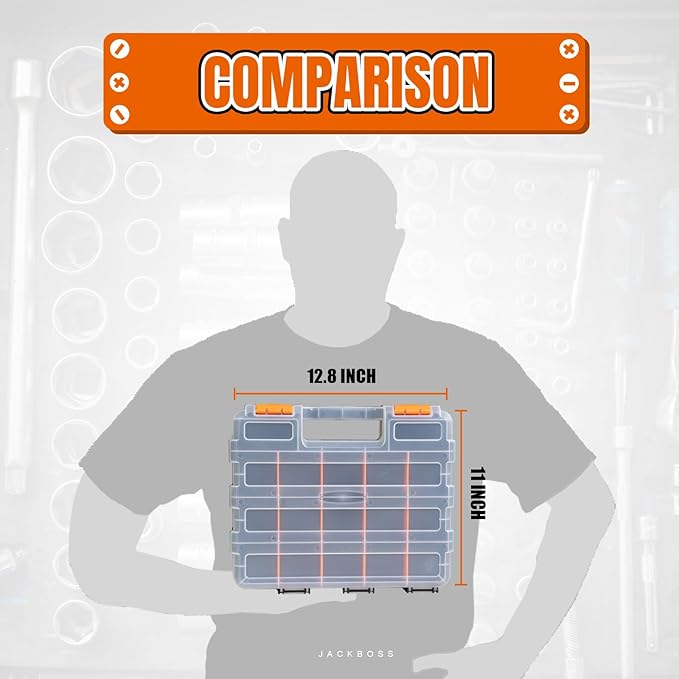 Generic Tool Box with Transparent Lid, Double Side 34-Compartments Organizer Box with Removable Dividers for Hardware, Screws, Bolts, Nails, Beads, Jewelry and Fishing Accessories, Orange, 4 Packs