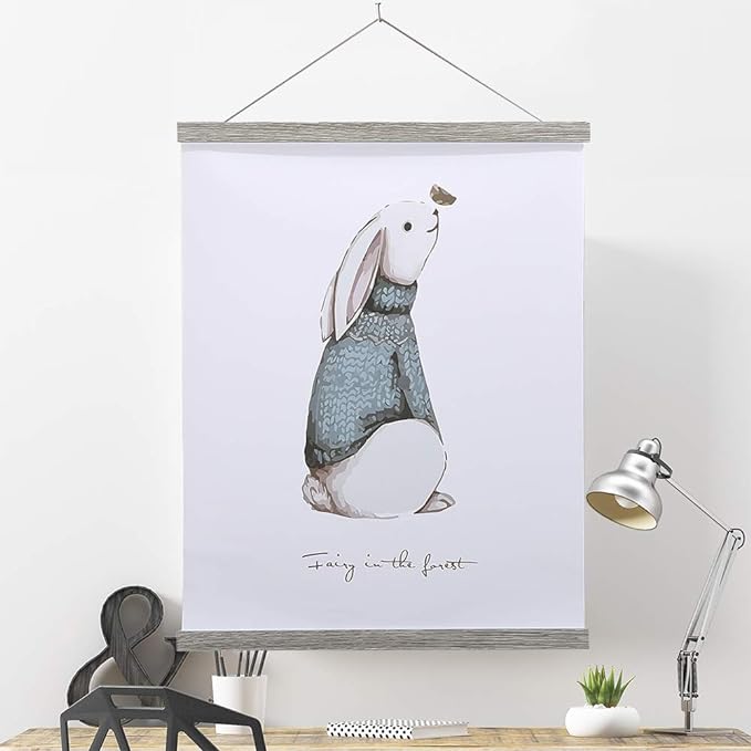Magnetic Poster Hanger, 23x34 23x33 23x35 Poster Frame Wood Wooden Magnet Print Posters Dowel Scroll Hanger Hangers Hanging Kit for Walls Map Canvas Artwork (Grey, 23")