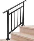 Metty Metal Handrails for Outdoor Steps Suitable for 1 to 3 Steps- Wrought Iron Stair Railing- Step Steady with 3 Feet Handrailing- Safe Indoor Home Banisters (Black)