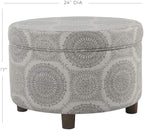Homepop Home Decor | Upholstered Round Storage Ottoman | Ottoman with Storage for Living Room & Bedroom (Grey Medallion) 24.0 In. X 24.0 In. X 17.0 In.