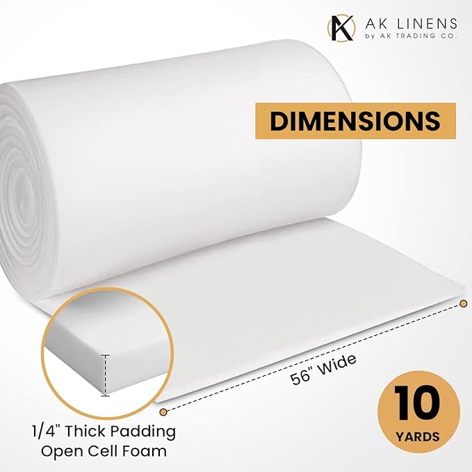 AK TRADING CO. 1/4” Thick Open Cell Upholstery Foam Padding – 56” Wide – by The Yard – Soft, High-Quality Upholstery, Crafts & DIY Projects Foam