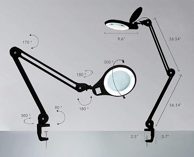 Neatfi 1,200 Lumens Super LED Magnifying Lamp with Clamp, Dimmable, Includes Microfiber Cleaning Cloth, 5 Inch Diameter Lens for Reading, Sewing, Crafting (Black, 5 Diopter)