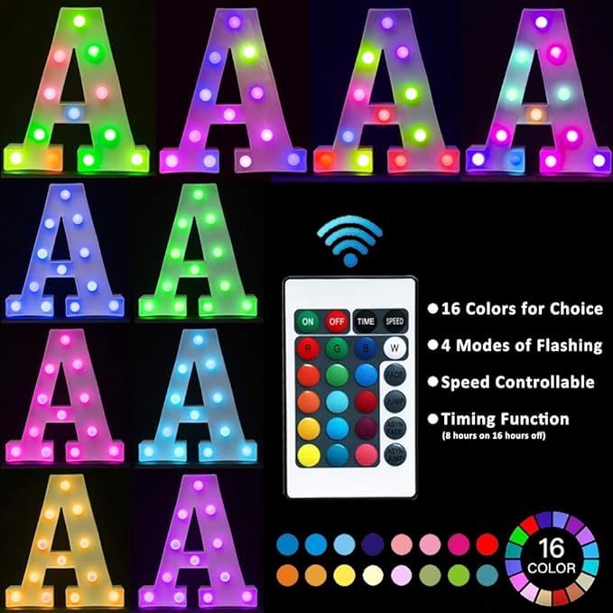 Pooqla Colorful LED Marquee Letter Lights with Remote – Light Up Marquee Signs – Party Bar Letters with Lights Decorations for The Home - Multicolor B