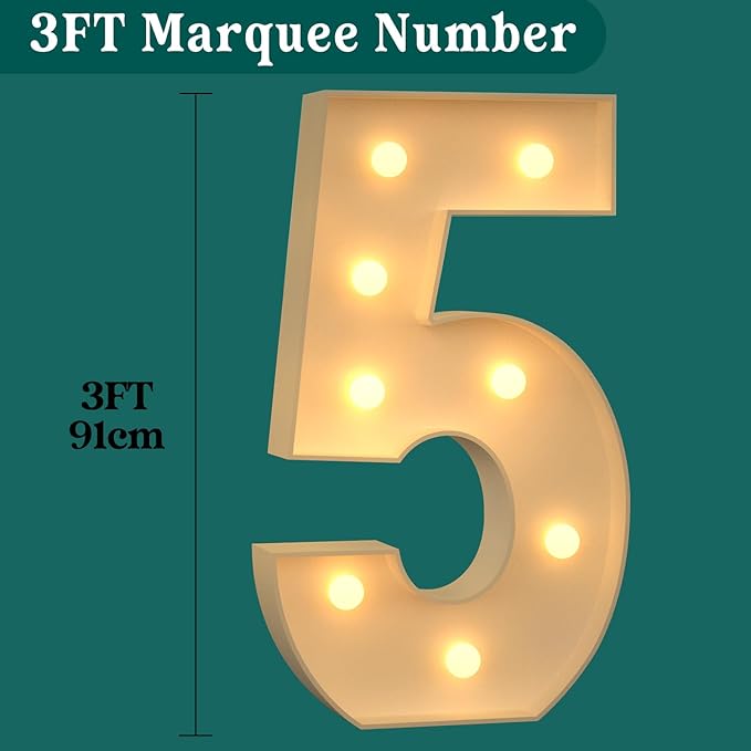 3FT Marquee Numbers, Light Up Numbers 5 for 5th 15th 50th Birthday Decorations, Big Numbers for Party Decorations, Large Light Up Numbers for Party Decor DIY Pre-Cut Foamboad Mosaic Numbers