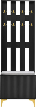 Merax Modern Luxury 3-in-1 Hall Tree with Cushion, Wood Versatile Coat Rack with Adjustable Shelves for Entrance, Hallway Black