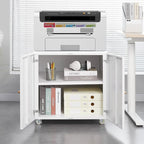 Metal Printer Stand with Storage, Heavy Duty 3D Printer Cabinet on Wheels for Home Office, Table for Printers with Adjustable Shelf Under Desk File Cabinet White 23.6''H