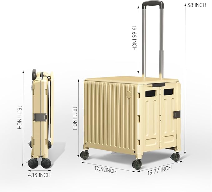 Folding Utility Cart with Wheels: Collapsible Rolling Carte for Teachers Handcart Shopping Trolley Portable Tool Box, All-Terrain Office Cart with Lid Basket Handle & Durable Frame