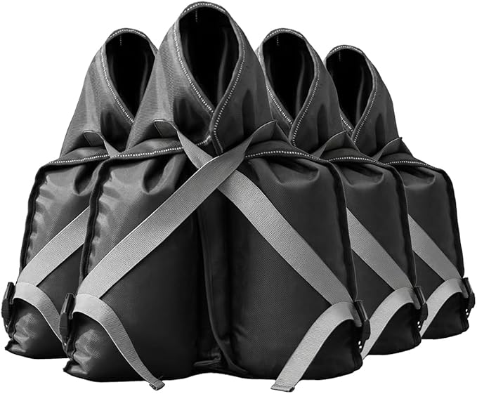 Set of 4 Sand Bags(160lbs) with 1680D Heavy Duty Fabric and Double Sewing Line and Zipper Perfect for Outdoor Gazebo Canopy Leg Umbrella Tent Carport Weights (Gray)