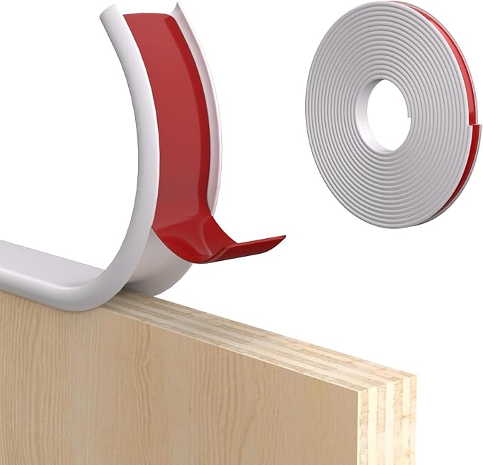 U-Shape Edge Banding, 0.6 inch x 20ft Edge TPE Self Adhesive Veneer Edging Trim Flexible Edge Protector, Strip for Countertop Cabinets Table Restoration Shelves, White