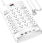 QINLIANF Surge Protector Power Strip - 10Ft Flat Plug Heavy Duty Extension Cord with 24 Outlets and 4 USB Ports(2 USB-C Ports), 1875W/15A, 4100J, for Home, Office, Dorm, ETL Listed, White