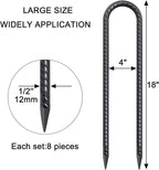 Trampoline Anchors 18 Inch, 1/2 Inch Diameter U Shaped Wind Stakes Heavy Duty Rebar Tent Stakes Chain Link Fence Spikes for Swing Set Soccer Goal Black Coated (8 Pack)