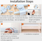 Closet Shelf Dividers Expandable Wardrobe Organizer System Tension Rod Adjustable Storage Rack Hanger Separators 9.45'' Width for Bedroom Bathroom Kitchen Bookshelf Office - White