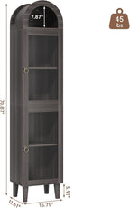 71” Tall Arched Pantry Cabinet with Glass Door, Display Cabinet Organizer, Versatile Pantry with Top-Opening Storage Container for Living, Kitchen Dining Room, Black