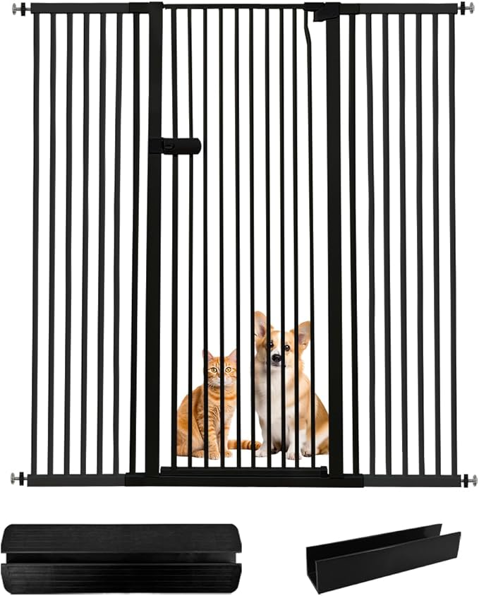 Lumizone Extra Tall Cat Gate 55.12" High Pressure Mounted Extra Wide 2025 New (17 Sizes) 1.37" Gap No Drilling Auto-Close One-Handed Operation Tall Pet Gate for Dogs(Black, 55.12" H x 55.12"-59.44" W)